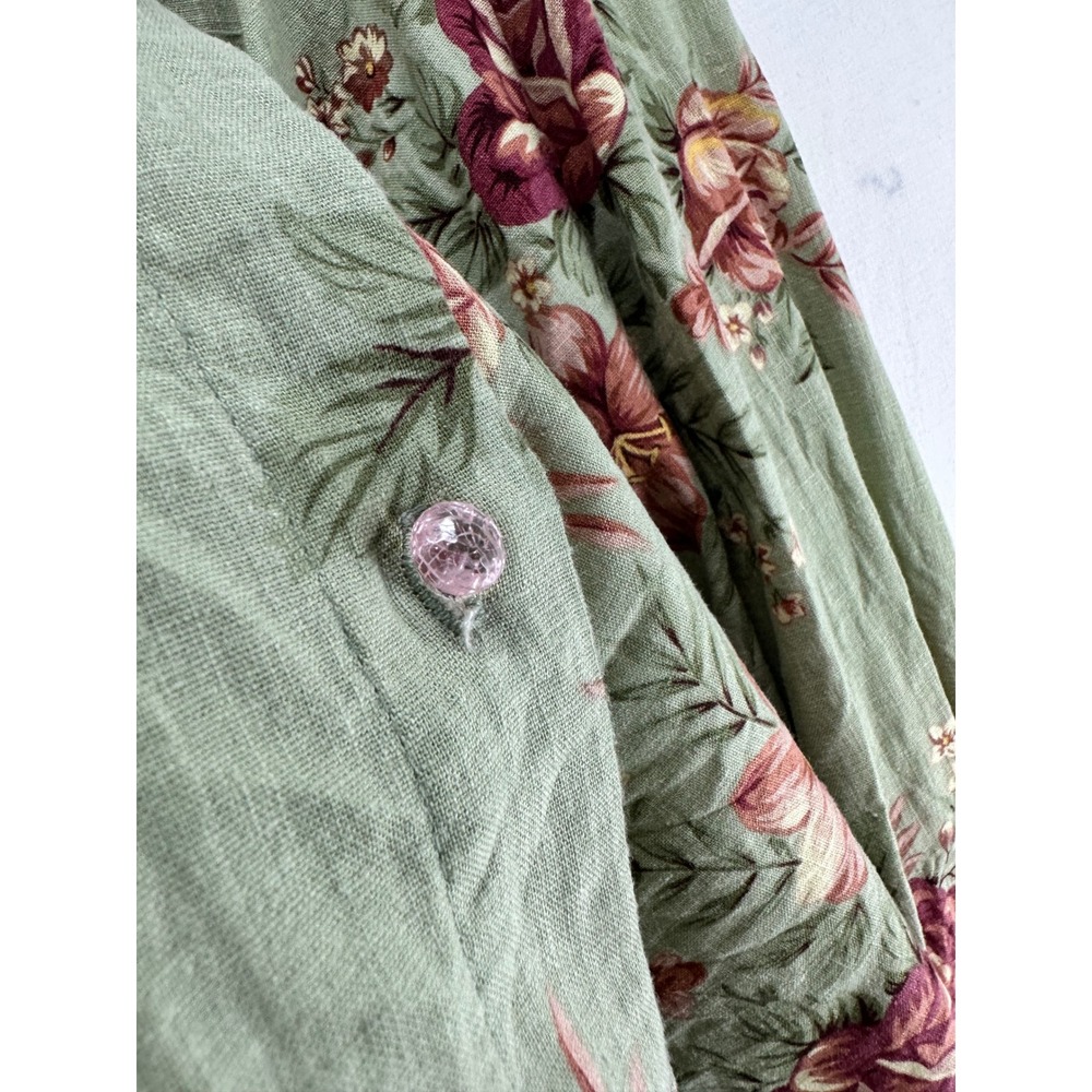 Coldwater Creek Women 3X Linen Blend Floral Button Up Shirt Sage Green LS - Picture 6 of 7